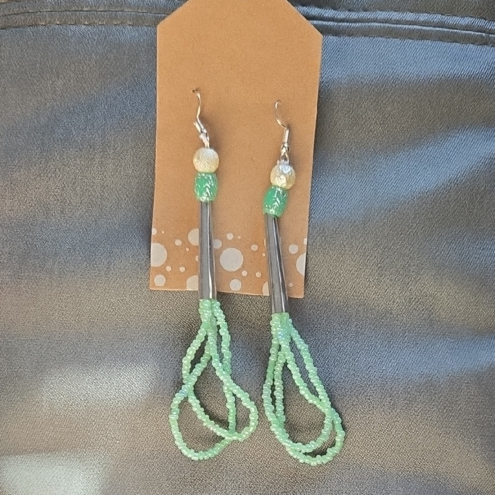 Chic Mint Beaded Loop Earrings